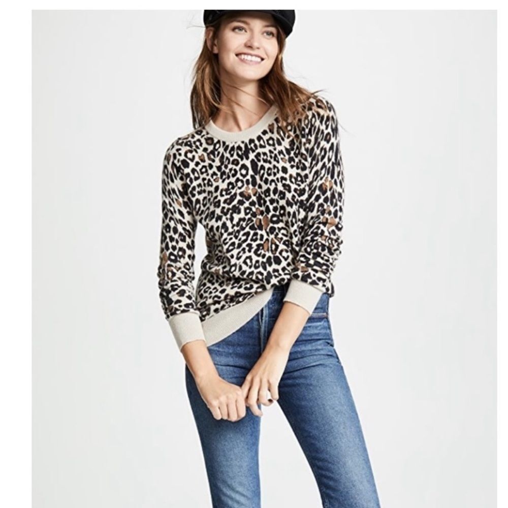 Leopard Print XS CREW NECK by White & Warren White + Warren Cashmere Sweater